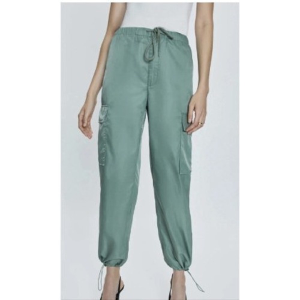 Pistola Jade Cargo Pants Bluff Shiny Sage Green Women's XS Satin Utility Joggers